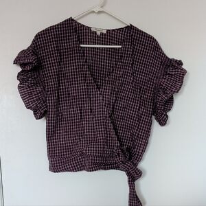 Madewell Purple Checkered Wrap Blouse